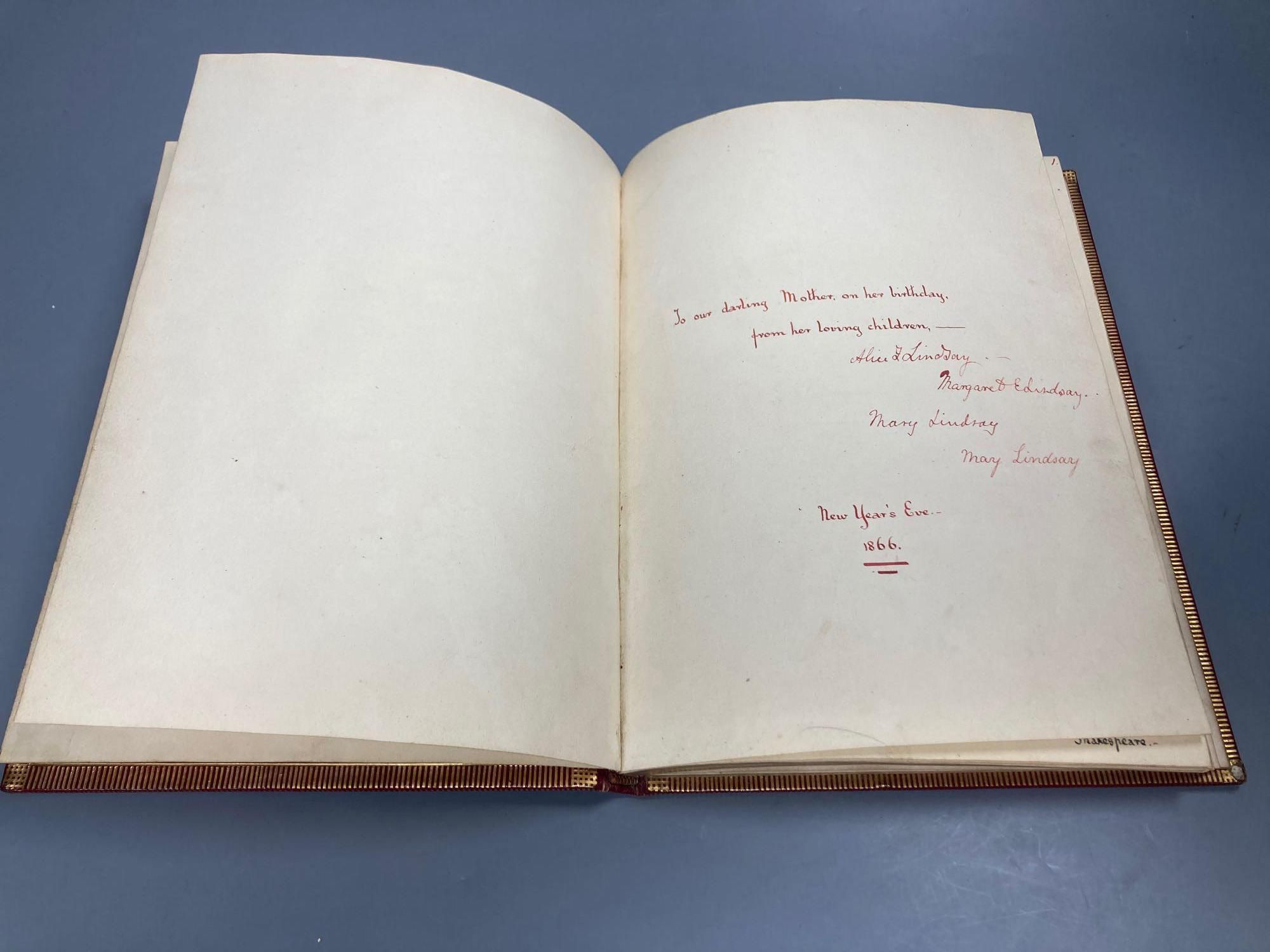 Lindsay family, 1866 red and gilt tooled calf bound, hand written, poem and drawings